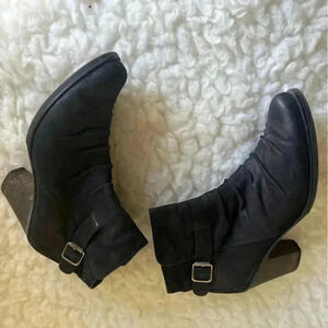 Paul Green Boots Woman’s Rider Ankle Bootie Black Leather Round Toe Cone Heels